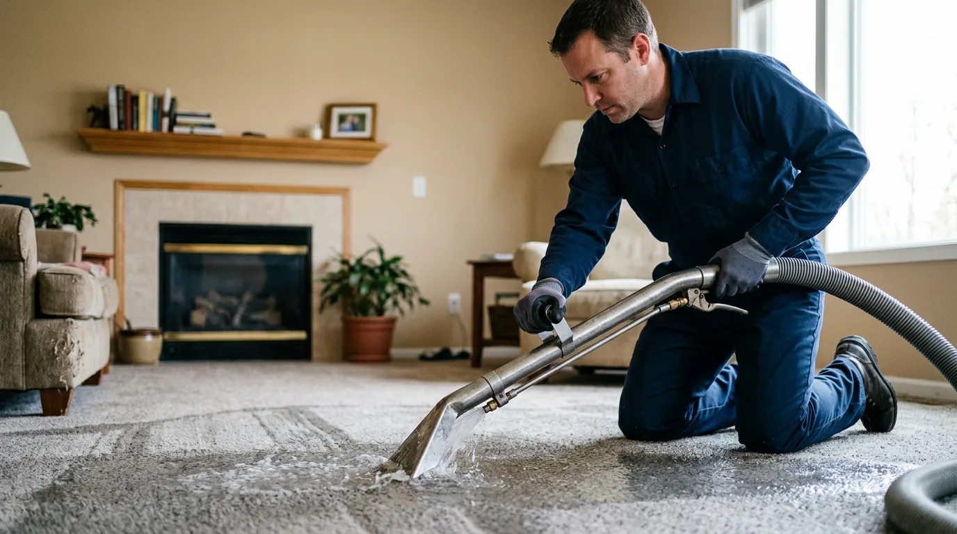 Water damage restoration technician working near Mundelein, IL